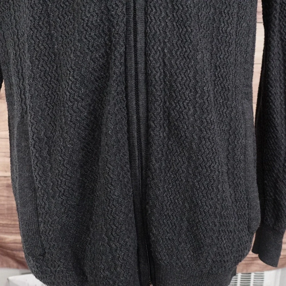 Tasso Elba Sweater Mens L Gray Mock Neck Full Zip Cotton Knit Pockets Cardigan